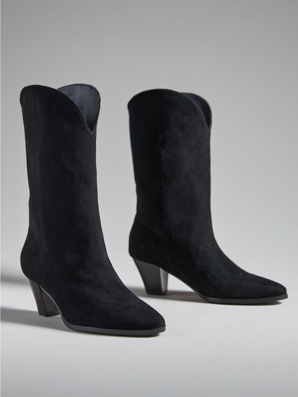 Bibi Lou Parisa Black Suede Mid-Calf Heel Boots NWT - Women's